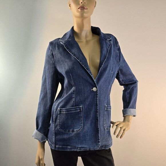Elliott Lauren One-Button Blazer Stretch Denim Size 8 - Picture 5 of 11